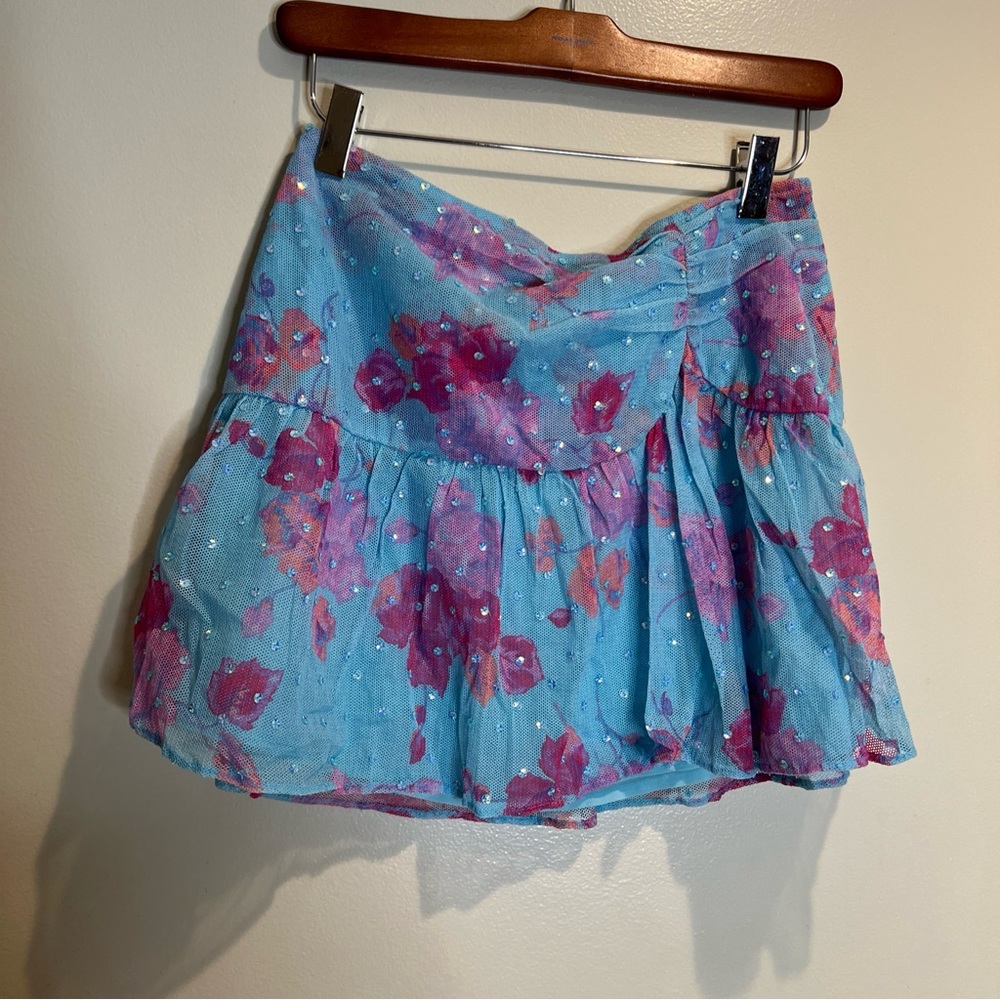 Free People LoveShackFancy Lindona Mesh Tulle Overlay Embellished Mini Skirt 4 - Picture 3 of 7